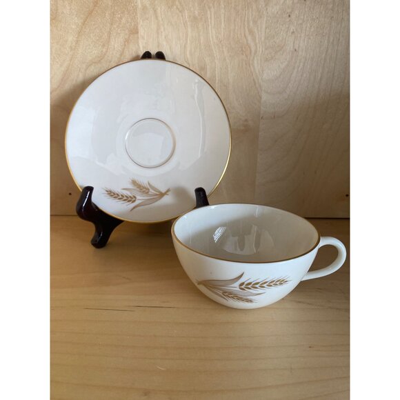 Lenox Wheat Cup & Saucer Set – Mid-Century 1950s–60s Ivory China 24K Gold Trim U - Picture 5 of 11
